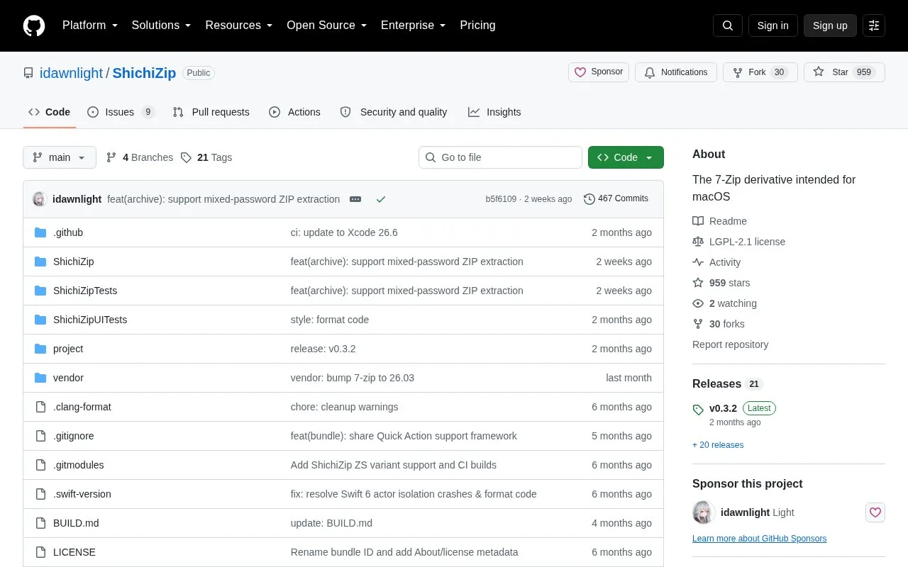 ShichiZip homepage screenshot