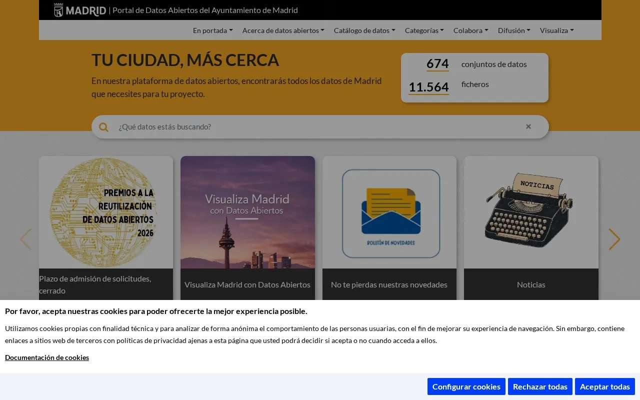 Datos abiertos homepage screenshot