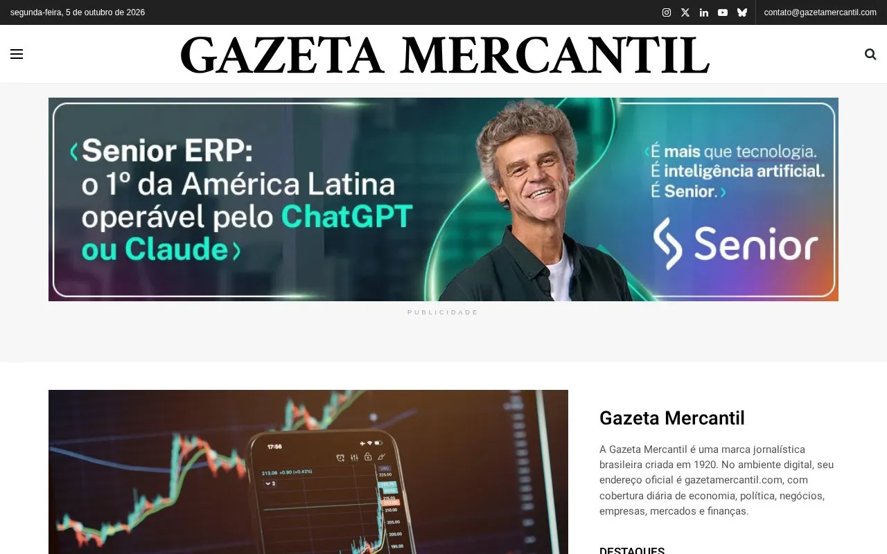 Gazeta Mercantil homepage screenshot