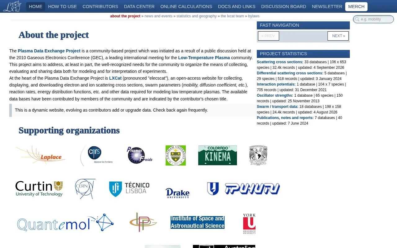 LXcat homepage screenshot