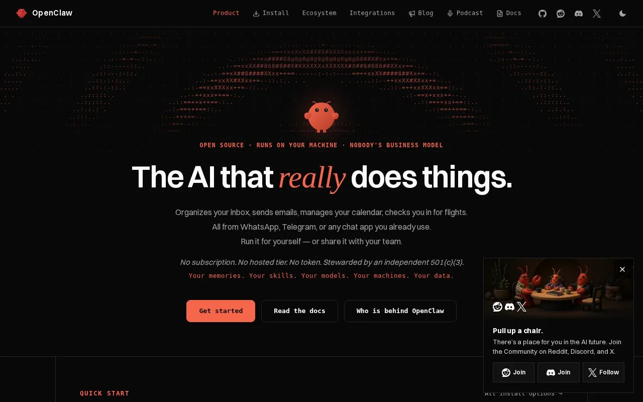 OpenClaw homepage screenshot