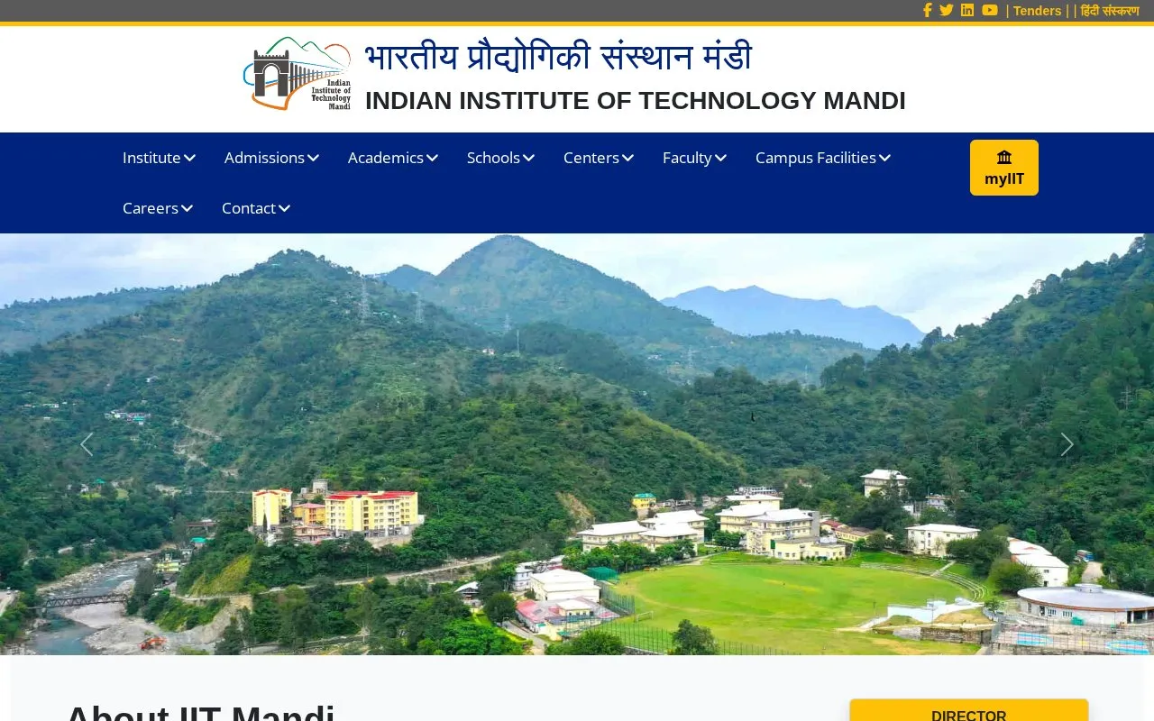 Indian Institute of Technology Mandi homepage screenshot