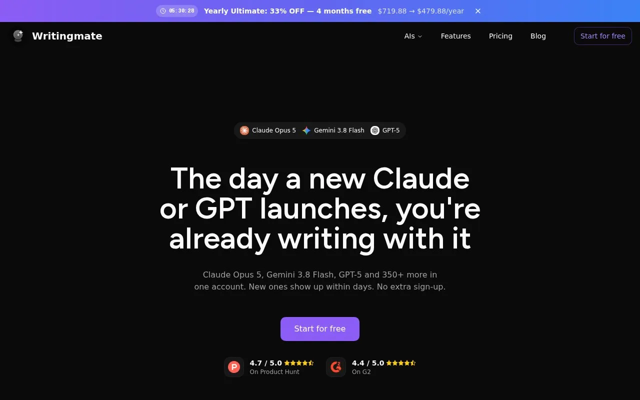 Writingmate homepage screenshot