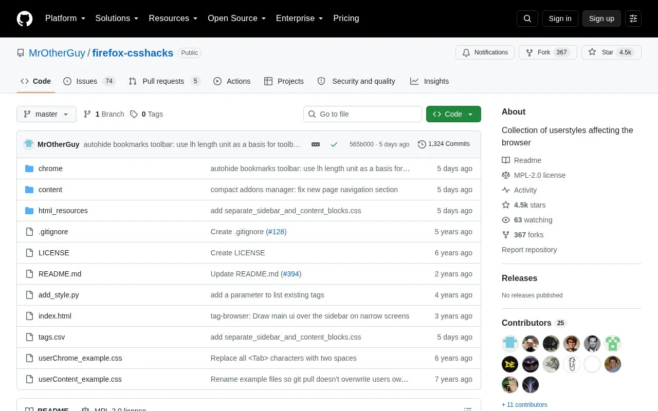 Firefox CSS Hacks homepage screenshot