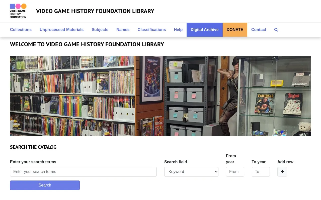 VGHF Digital Archive homepage screenshot
