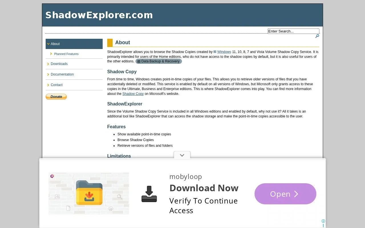 ShadowExplorer homepage screenshot