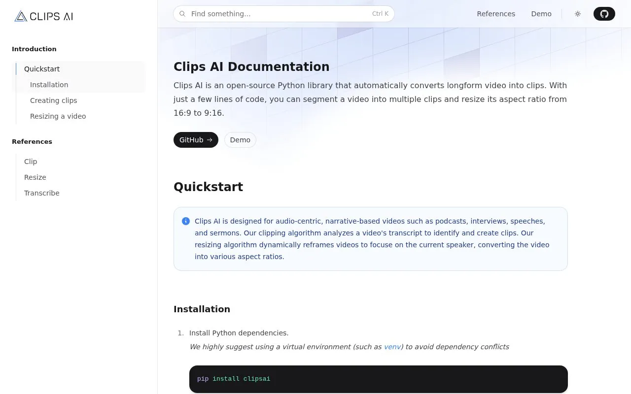 Clips AI homepage screenshot