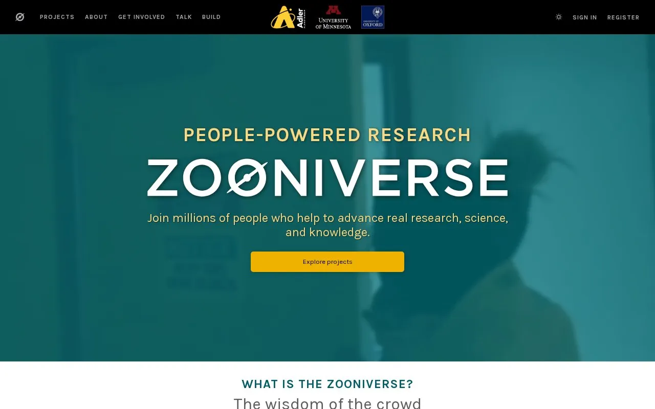 Zooniverse homepage screenshot
