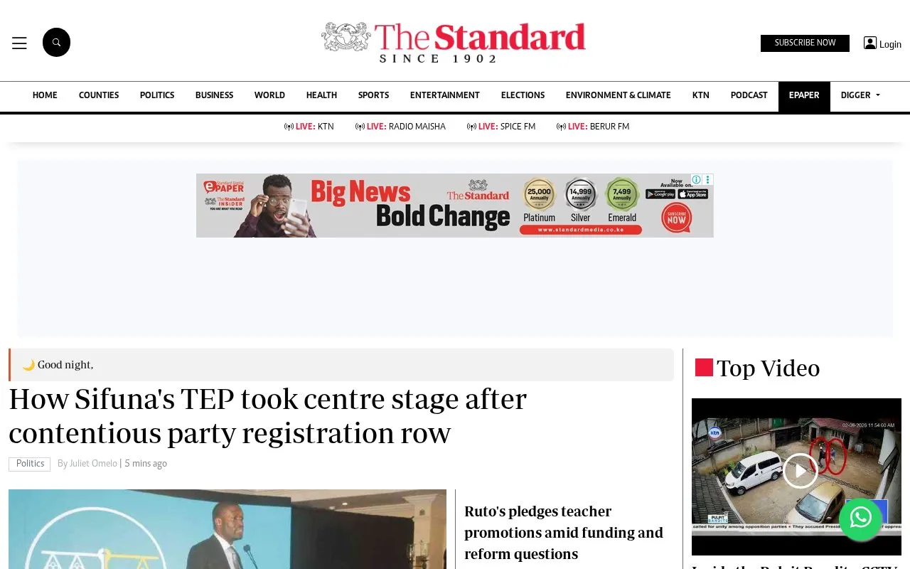 The Standard homepage screenshot
