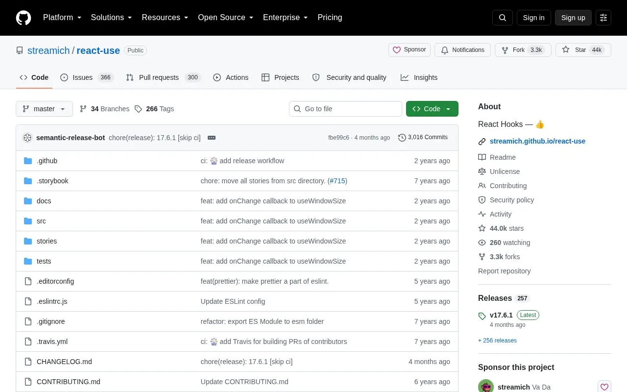 React Use homepage screenshot