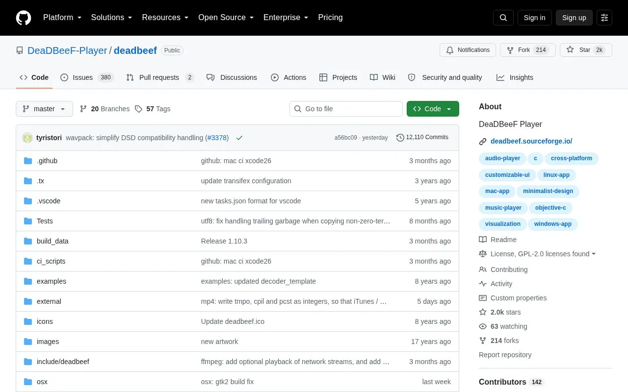 Deadbeef homepage screenshot