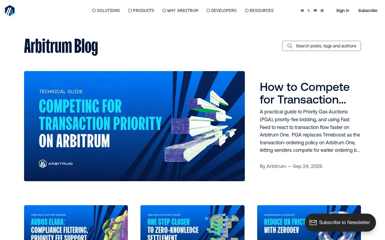 Arbitrum Blog homepage screenshot
