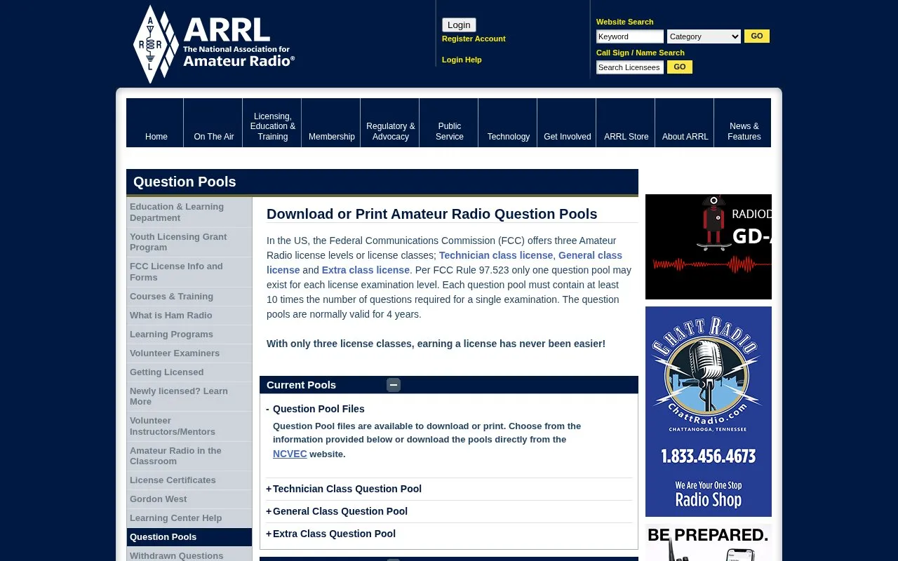 Question Pools homepage screenshot