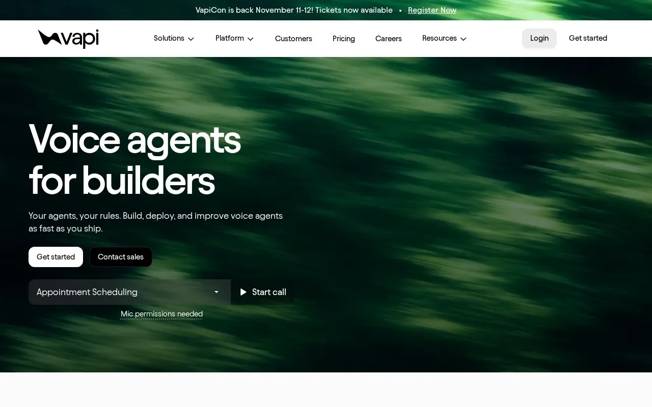 Vapi homepage screenshot