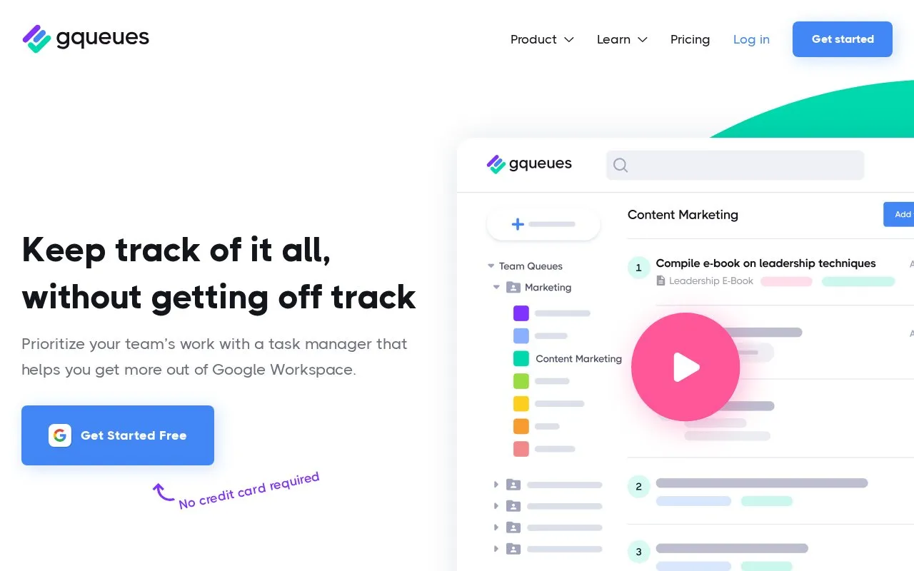 GQueues homepage screenshot
