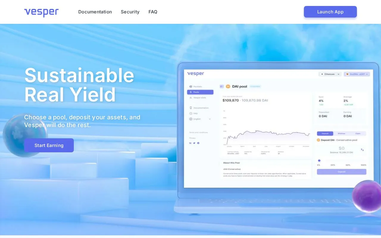 Vesper homepage screenshot