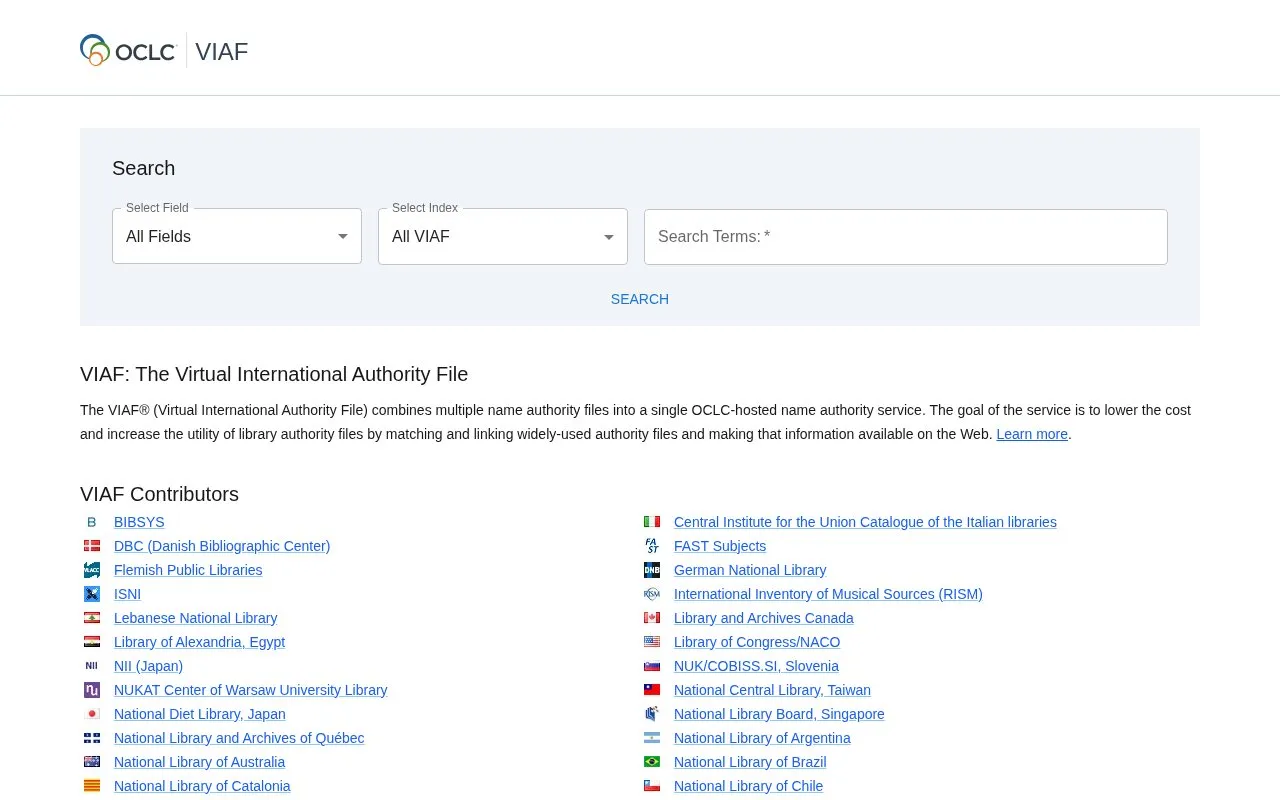 Virtual International Authority File homepage screenshot