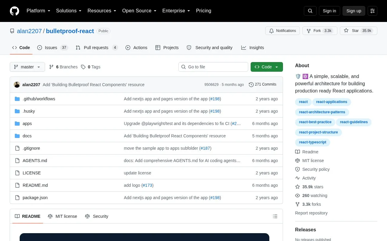 Bulletproof React homepage screenshot