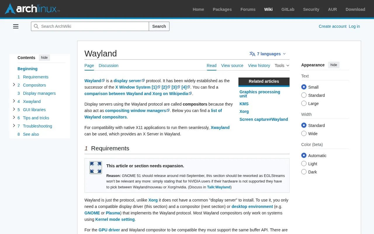 Wayland Compositor Index homepage screenshot