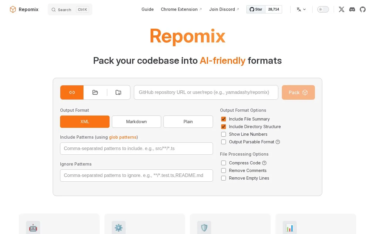 Repomix homepage screenshot