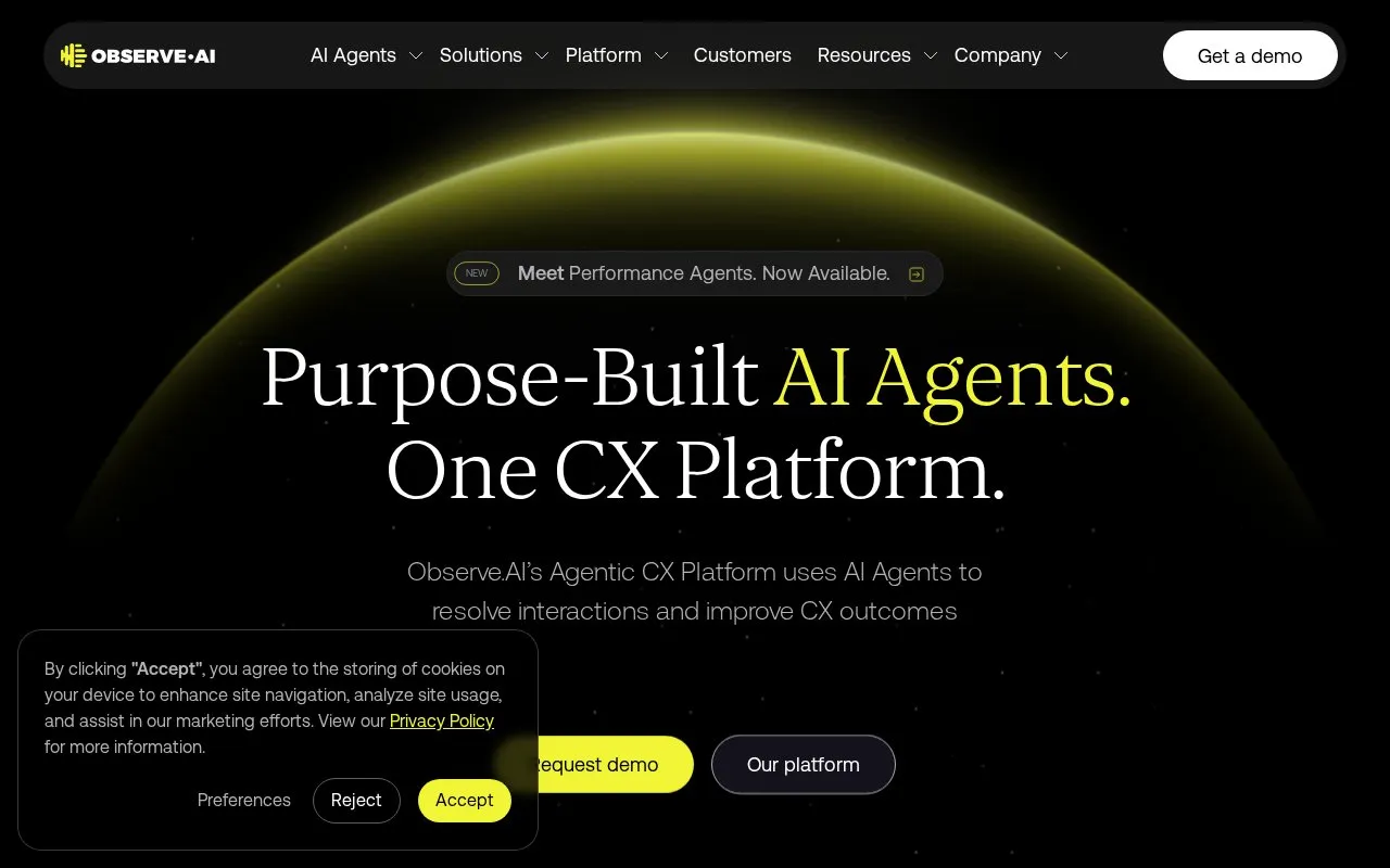 Observe.AI homepage screenshot