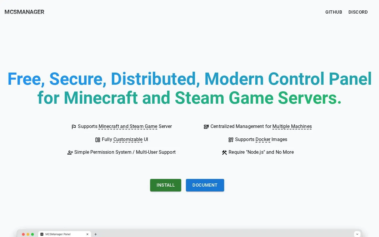 MCSManager homepage screenshot