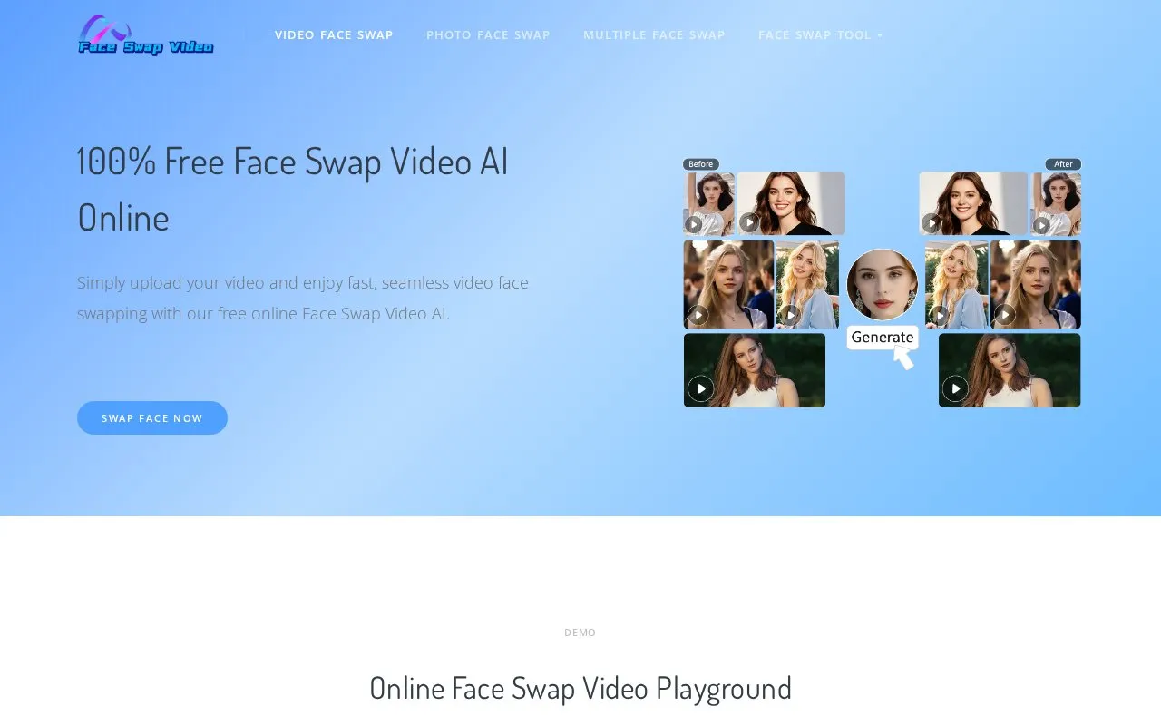 FaceSwapVideo homepage screenshot