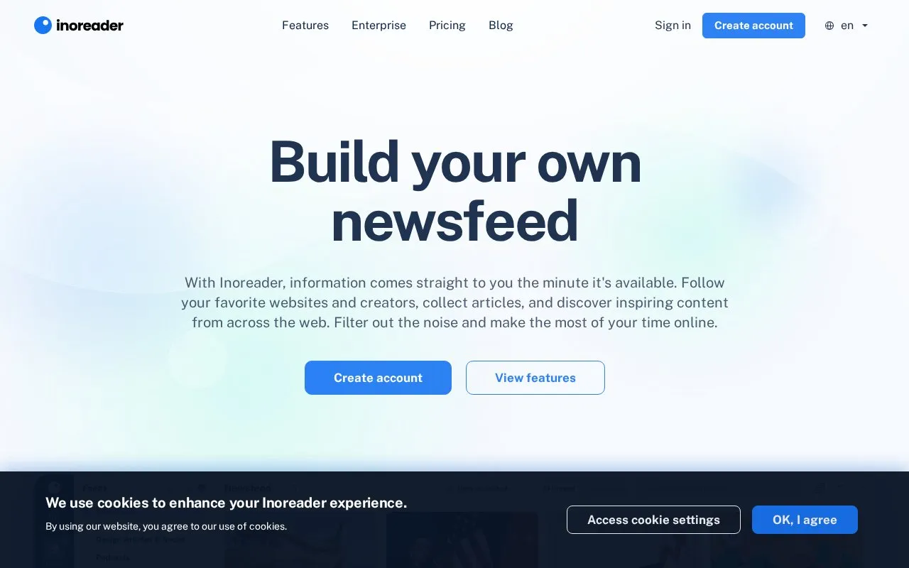 Inoreader homepage screenshot