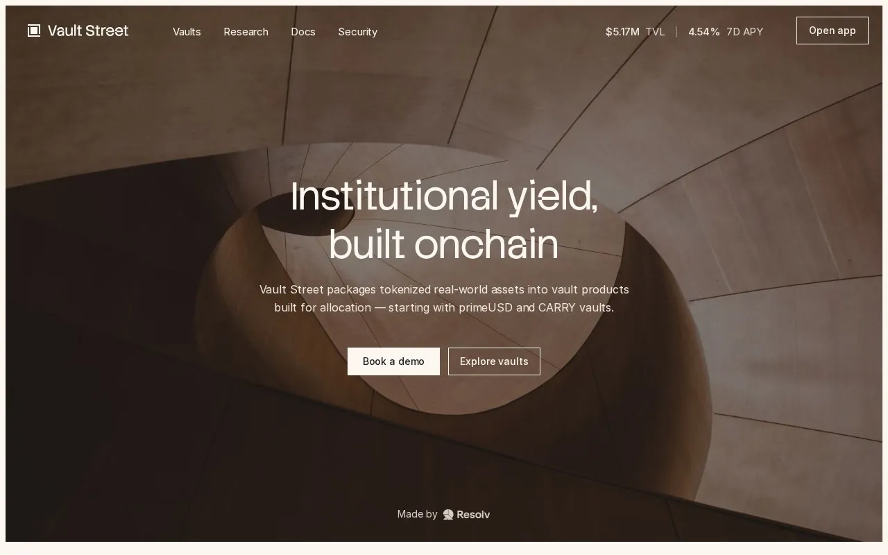 Vault Street primeUSD homepage screenshot