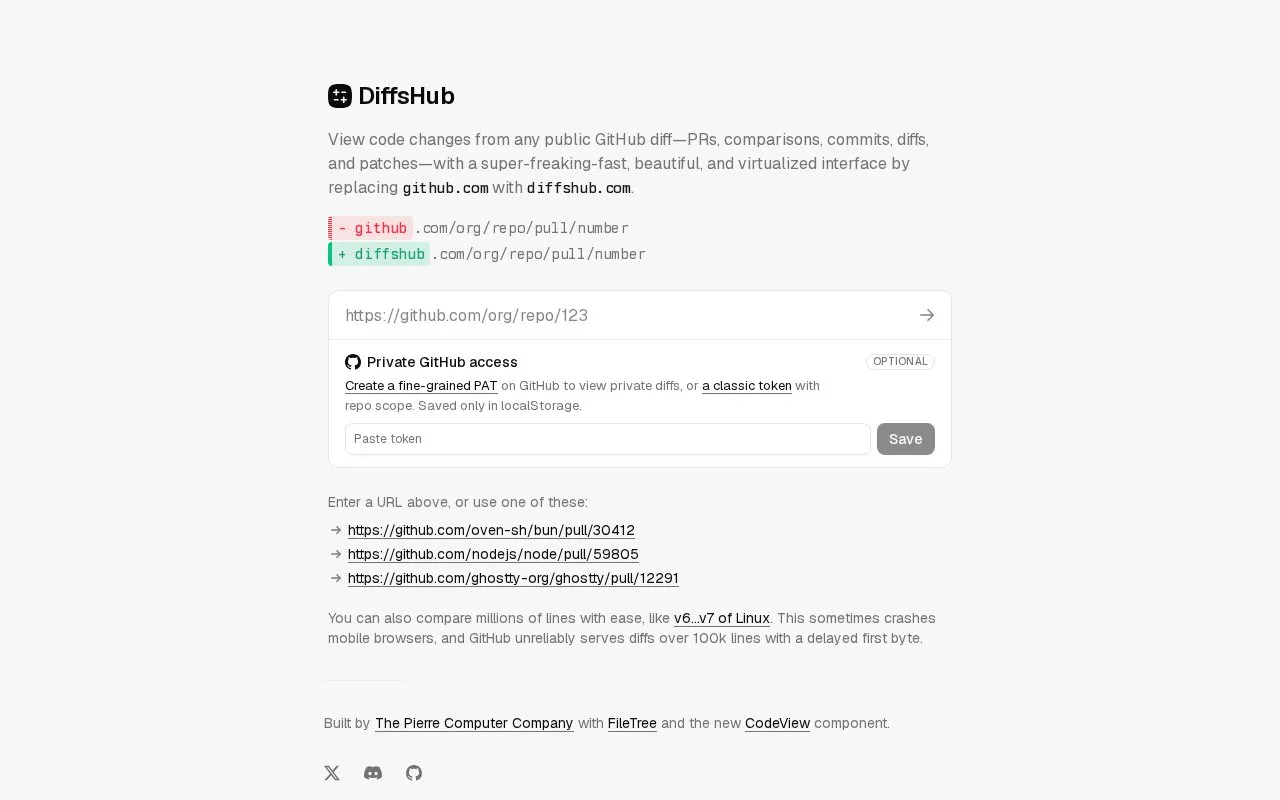 DiffsHub homepage screenshot