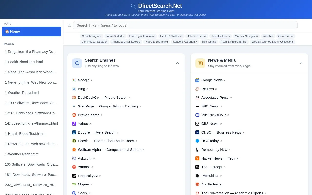 DirectSearch.Net homepage screenshot