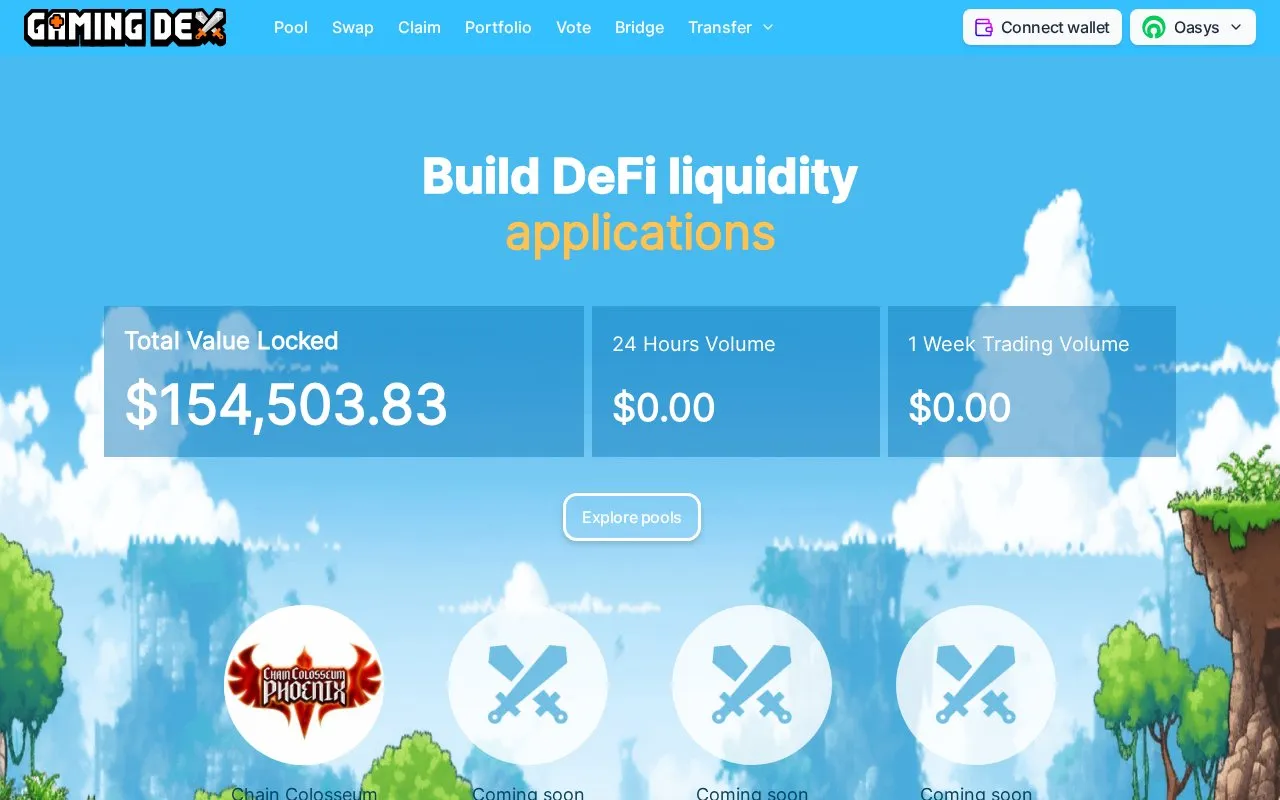 Gaming DEX homepage screenshot