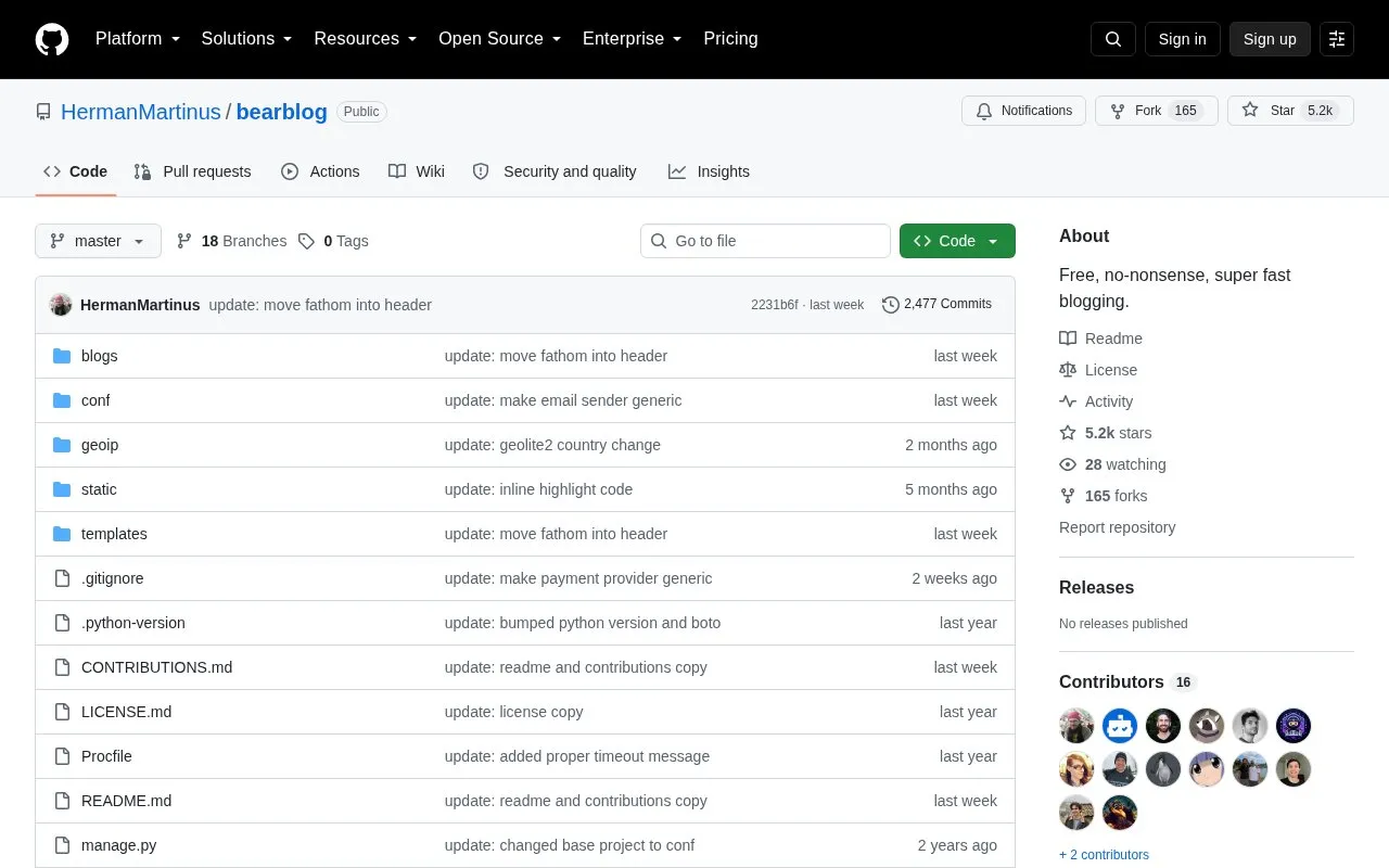 Bearblog homepage screenshot
