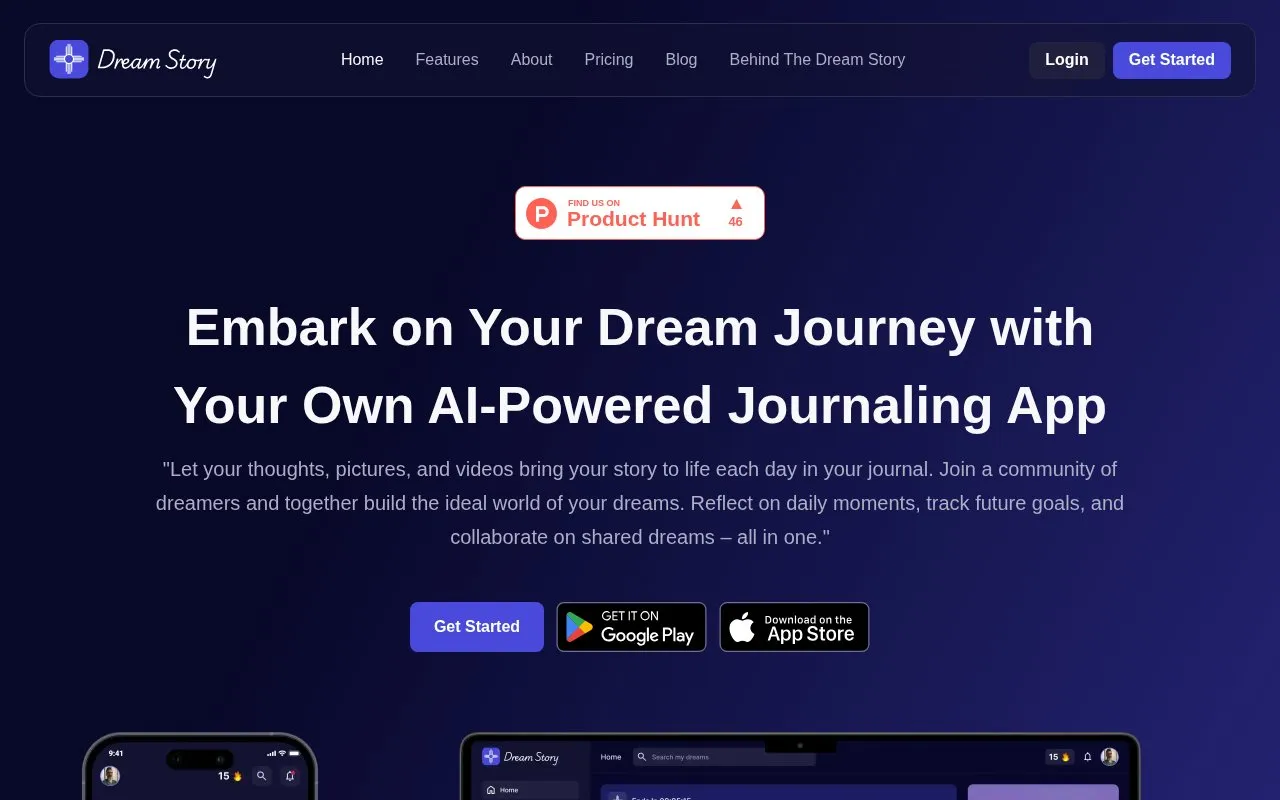 Dream Story homepage screenshot