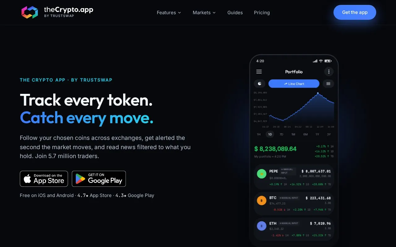 The Crypto App homepage screenshot