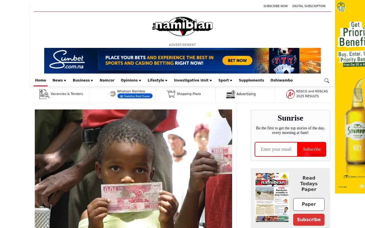 The Namibian homepage screenshot
