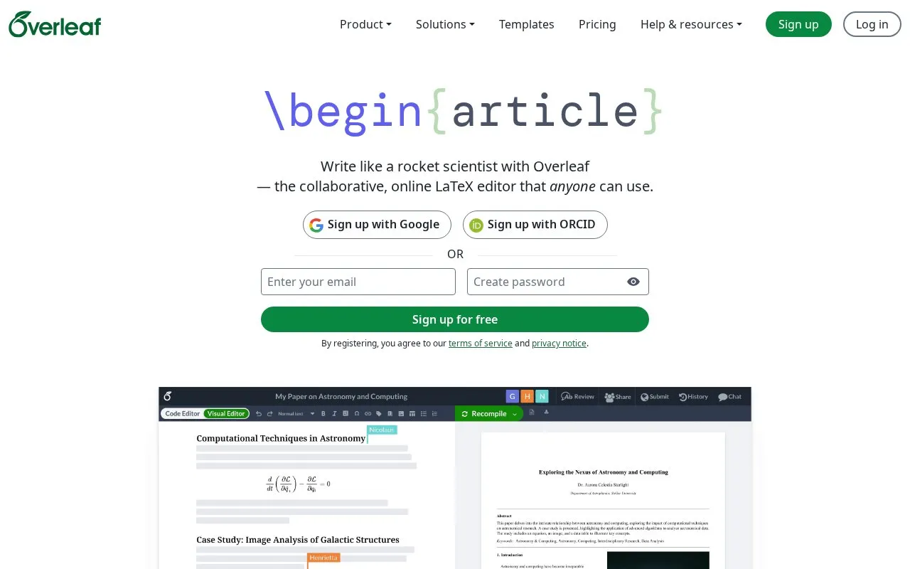 Overleaf homepage screenshot