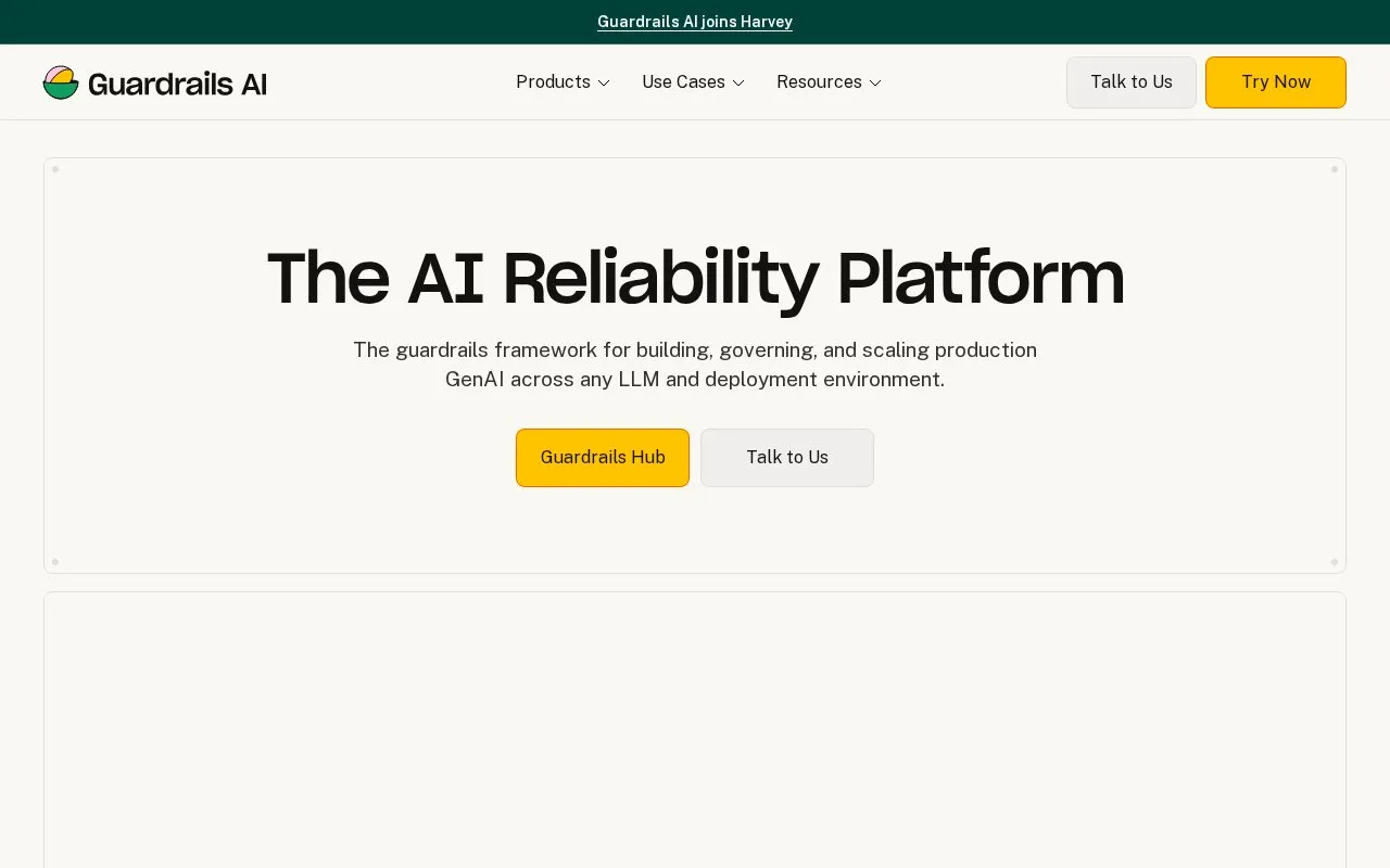 Guardrails AI homepage screenshot