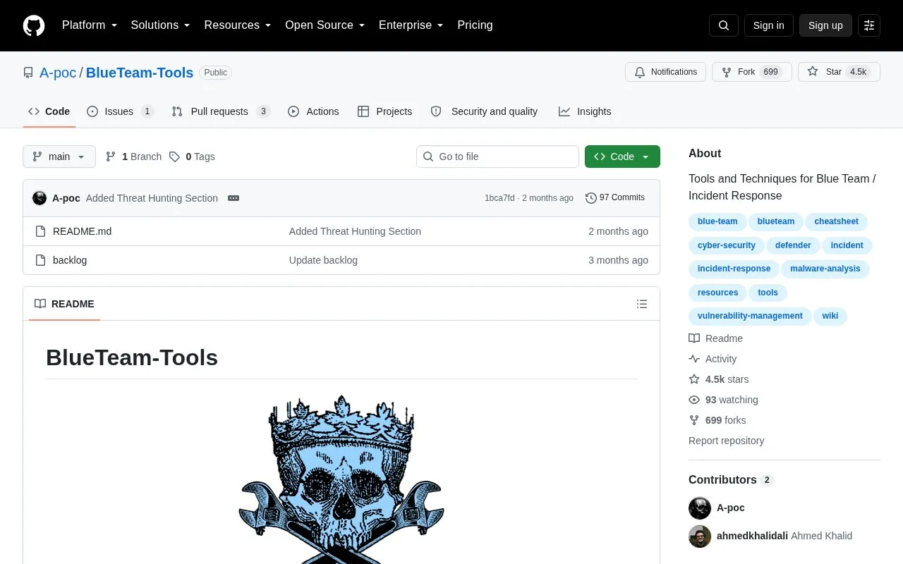 BlueTeam Tools homepage screenshot