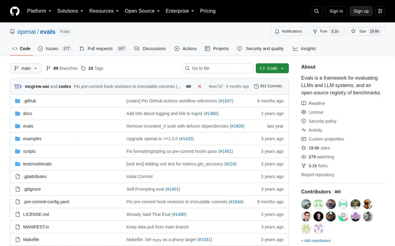 openai/evals homepage screenshot