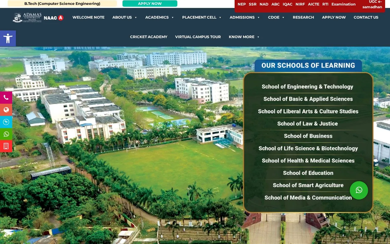 Adamas University homepage screenshot
