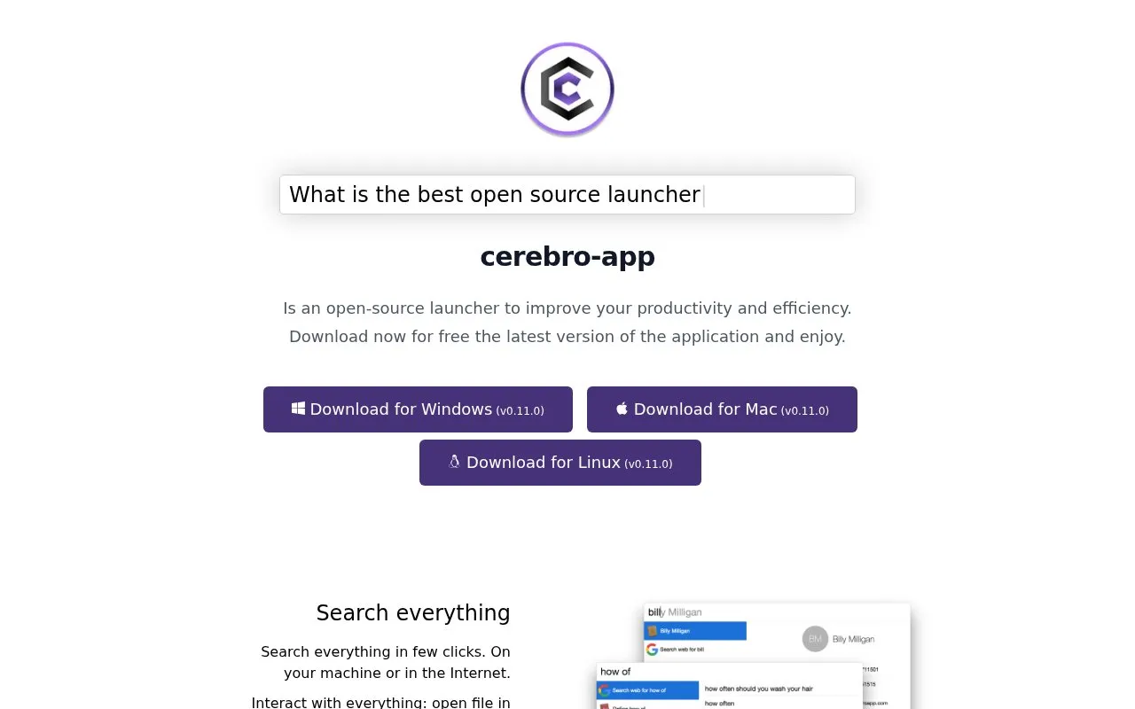 Cerebro App homepage screenshot