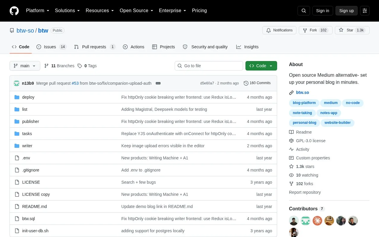 Btw homepage screenshot
