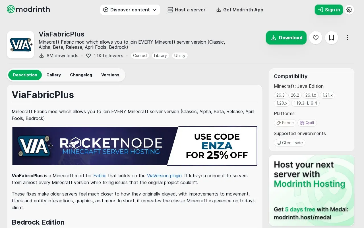 ViaFabricPlus homepage screenshot