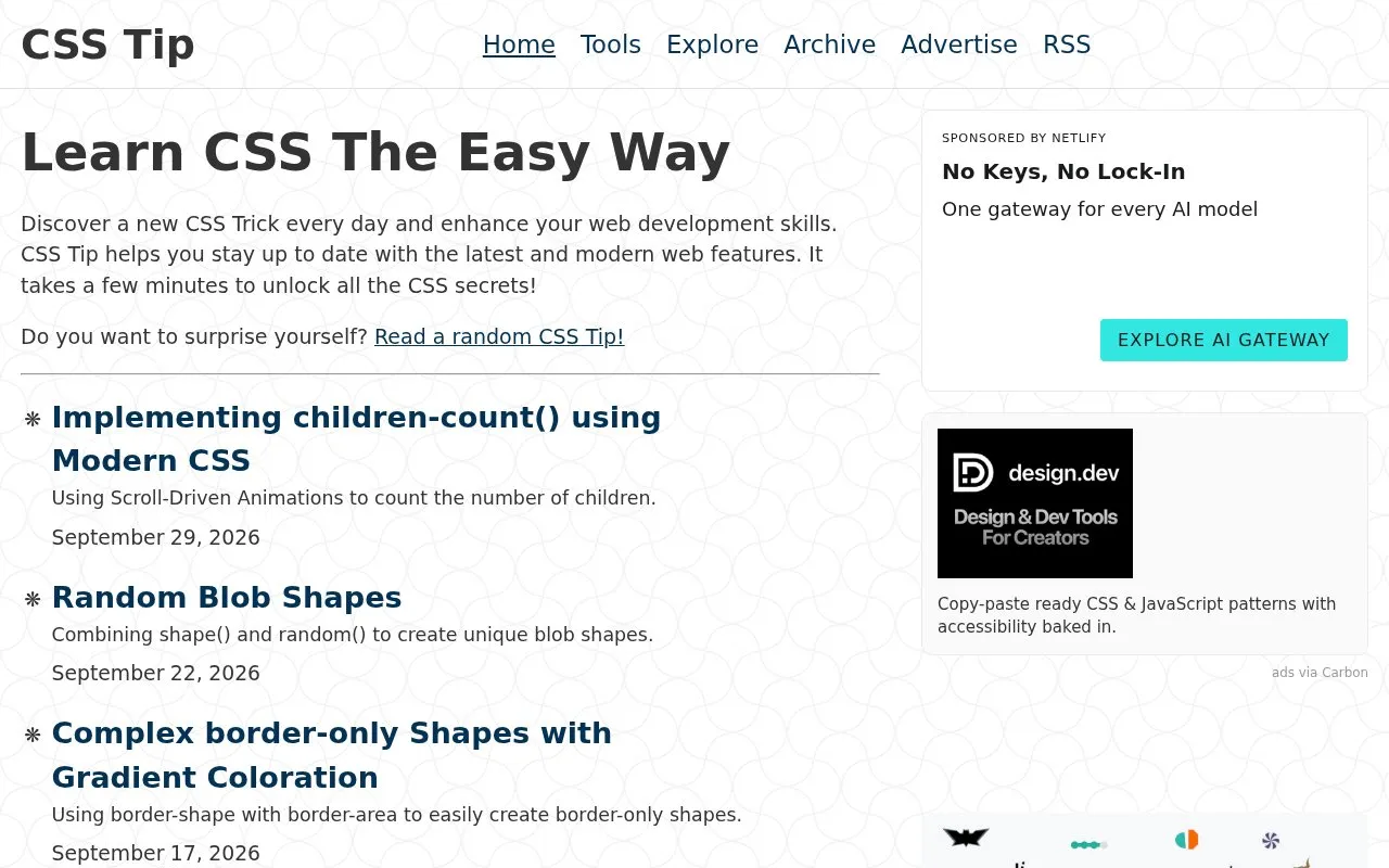 CSS Tip homepage screenshot