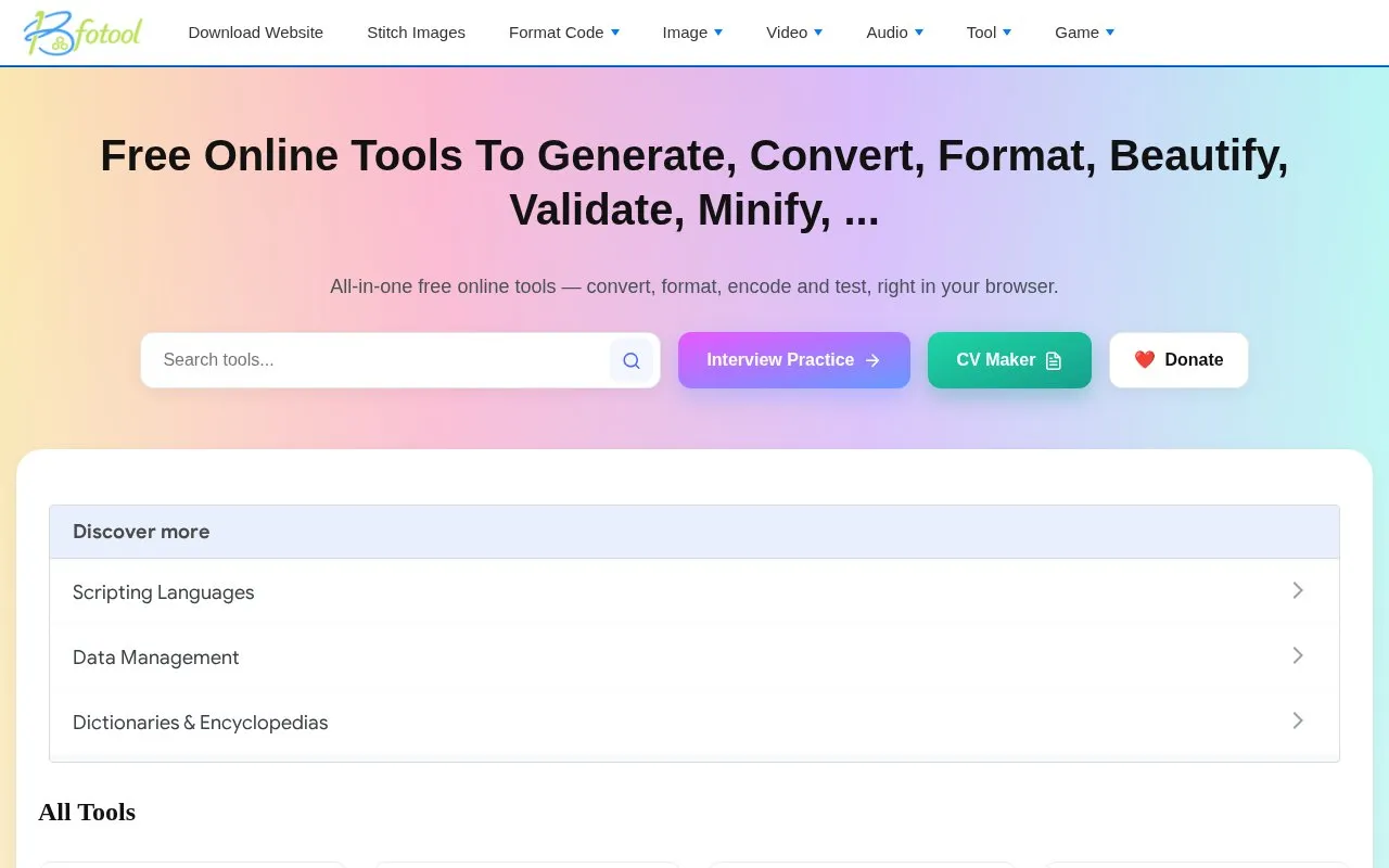 bfotool homepage screenshot