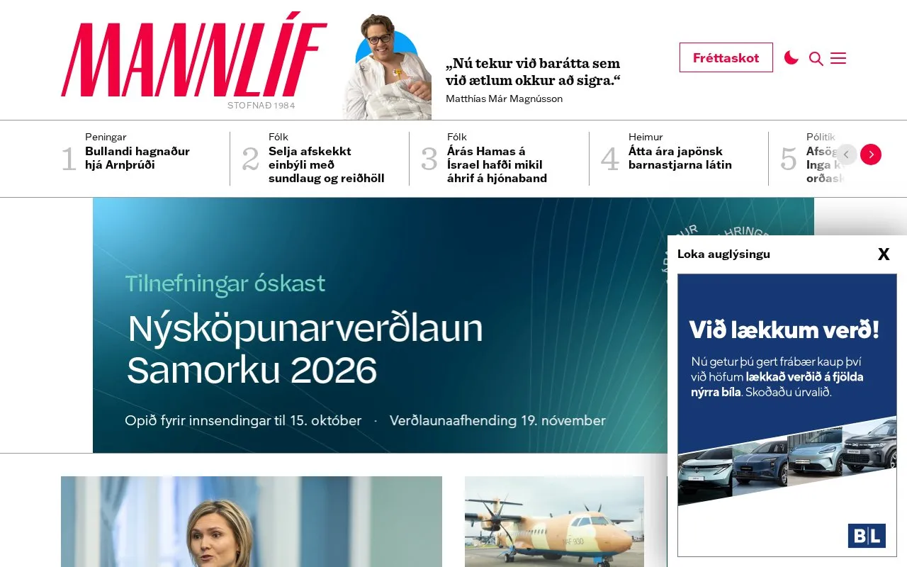 Mannlíf homepage screenshot