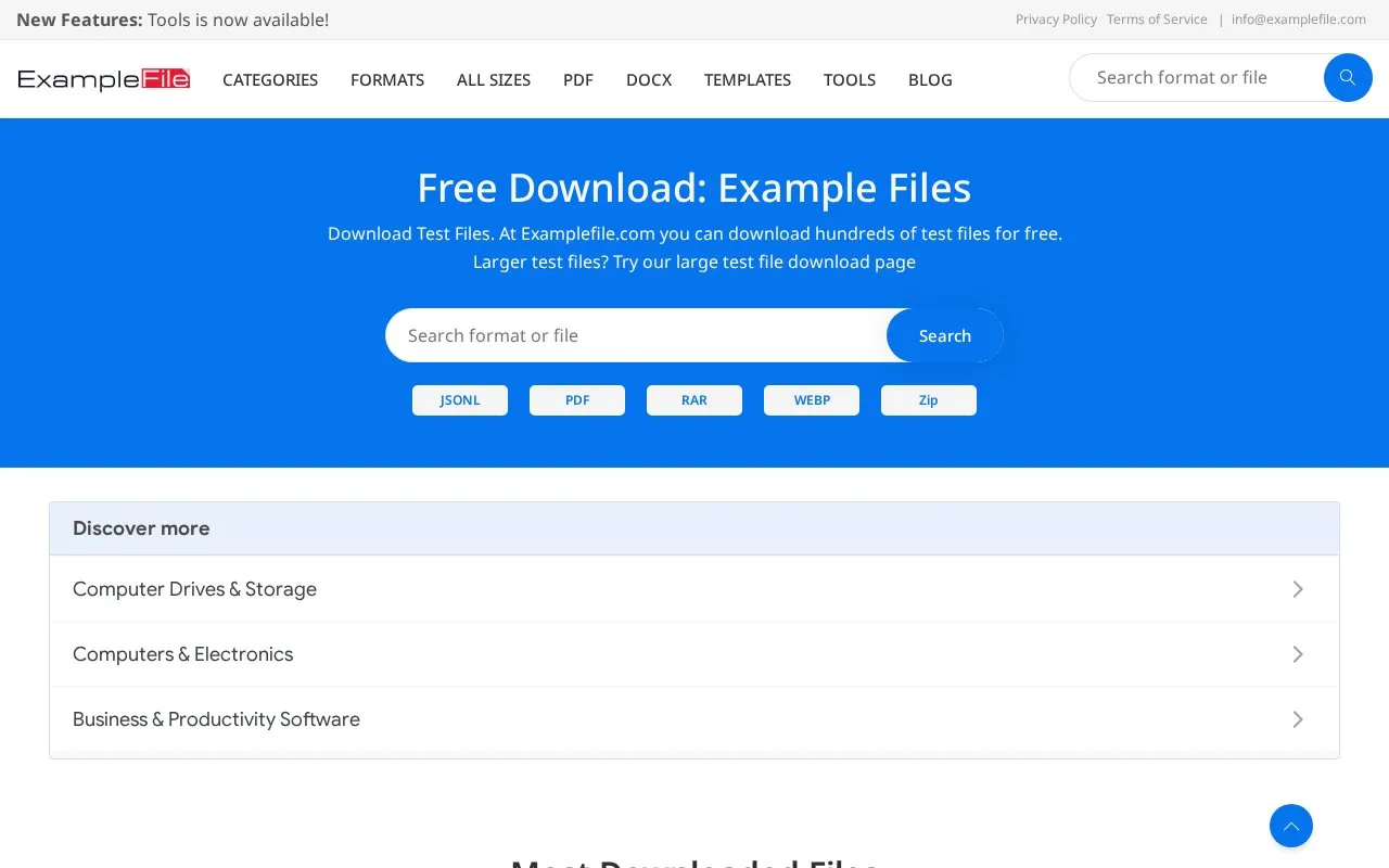 ExampleFile homepage screenshot