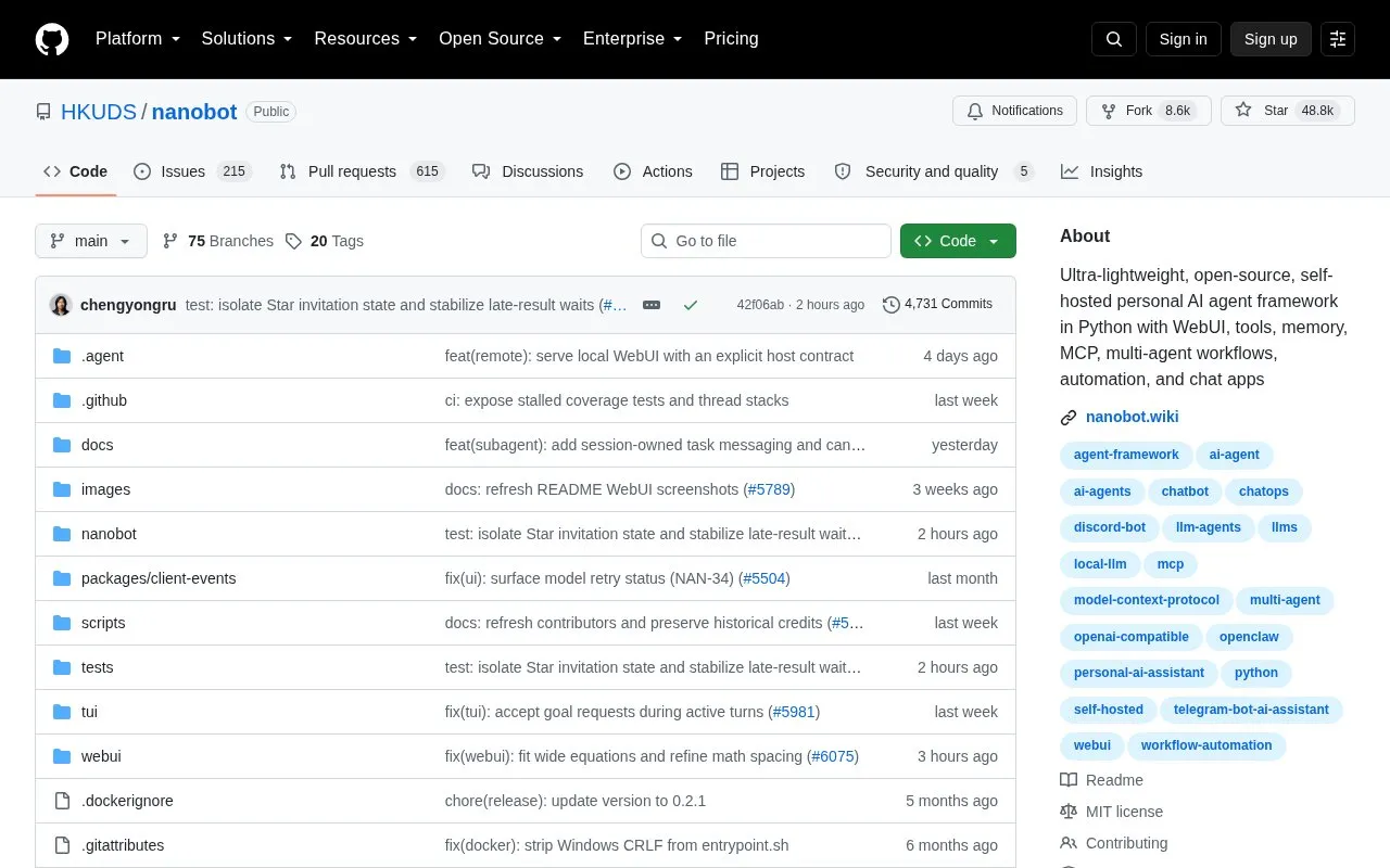 nanobot homepage screenshot