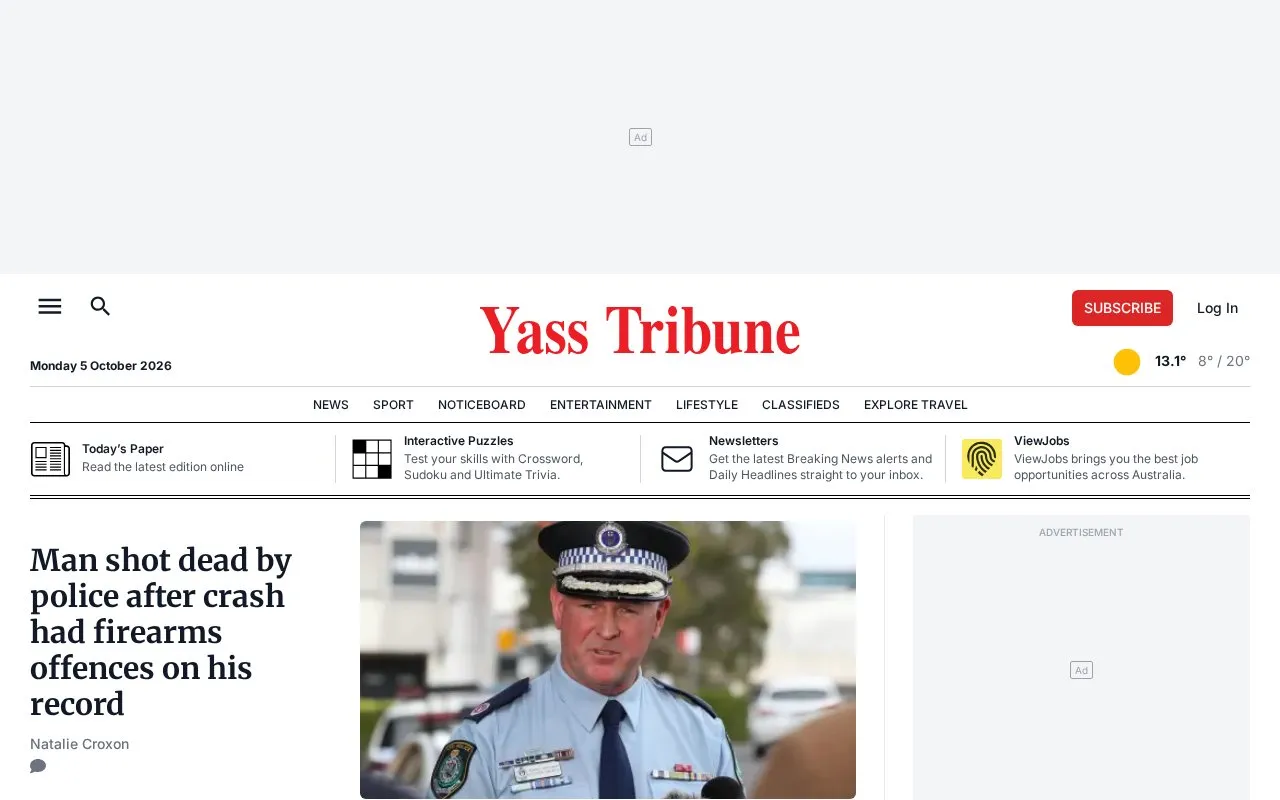 Yass Tribune homepage screenshot